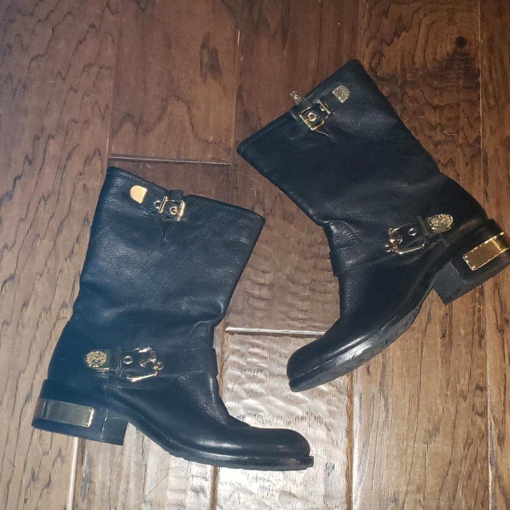 Vince Camuto Winchell Moto Boot Black Gold 7/37